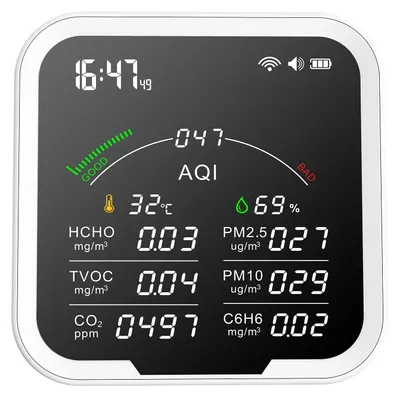 Luftqualitätsmesser HCHO/TVOC/CO2/PM2,5/PM10/AQI/C6H6, 4,8" Display