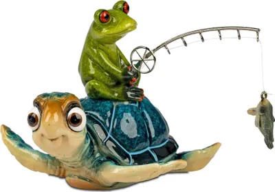 Produktbild von Dekofigur Schildkröte Harry blau mit Froschfreund mit Angel H. 12cm Formano