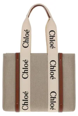 Image de Chloé sac à main en lin beige CHC22AS383I26_90U