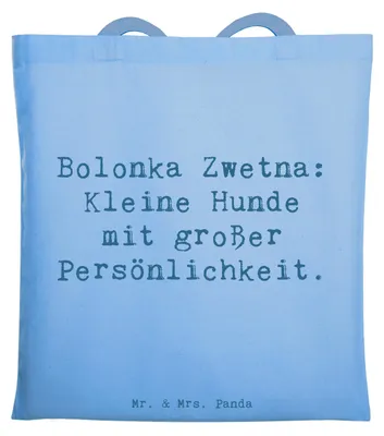 Produktbild von Mr. & Mrs. Panda Tote Bag Spruch Bolonka Zwetna Charme - Sky Blue - Geschenk, liebevoll, Hunderasse, Stoffbeutel, Tasche, Hunderassen Beschreibung, verspielte Hunde