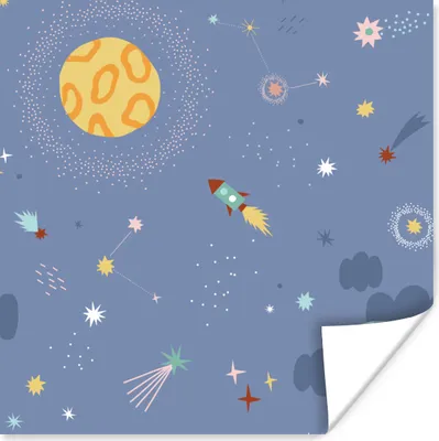 Produktbild von MuchoWow® Poster Kinder - Rakete - Sterne 50x50 cm - Wohnzimmerdekoration