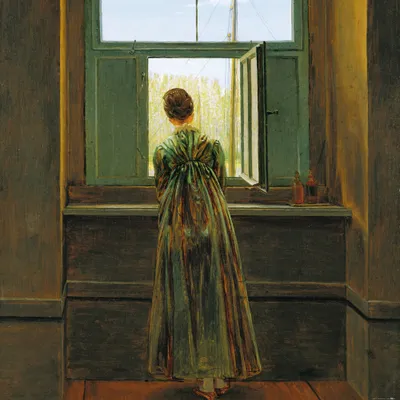 Produktbild von Caspar David Friedrich Kunstdruck Bild - Frau Am Fenster, 1822 (100 x 100 cm)