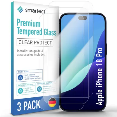 Produktbild von 3x Schutzglas Panzerfolie Klar für Apple iPhone 18 Pro Displayschutz Hartglas