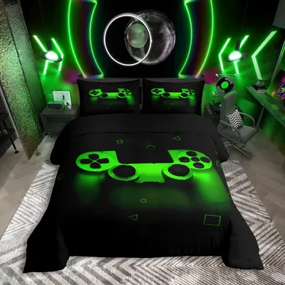 Productafbeelding van Beddengoedset, 135x200 cm, 2-delig, groen, retro game controller design, microvezel