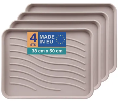 Immagine prodotto di Vassoio sgocciolatoio per scarpe 50x38x2,5 cm, beige, confezione da 4 pezzi; vassoio per scarpe con bordi alti, impermeabile, robusto tappetino sgocciolatoio per scarpe, protezione da sporco e umidità