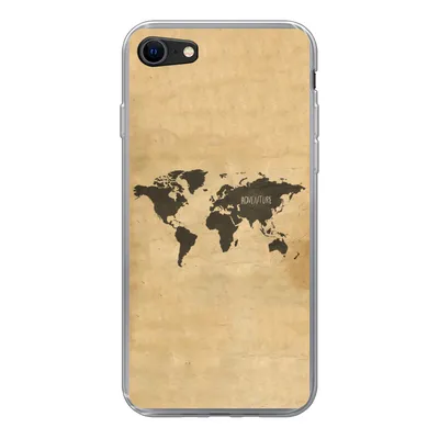 Produktbild von MuchoWow® Handyhülle Schutzhülle Hülle für iPhone 7 Weltkarte - Braun - Zitat Silikon Softcase Handy Hülle - Kartenhalter