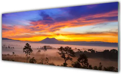 Produktbild von Glasbilder 125x50 Wandbild Druck auf Glas Bäume Nebel Landschaft
