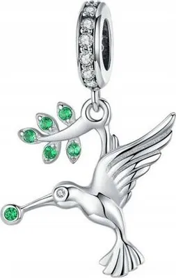 Produktbild von Silberner Kolibri-Charm, grüner Zirkonia, hängend mit Kolibri, Silber 925