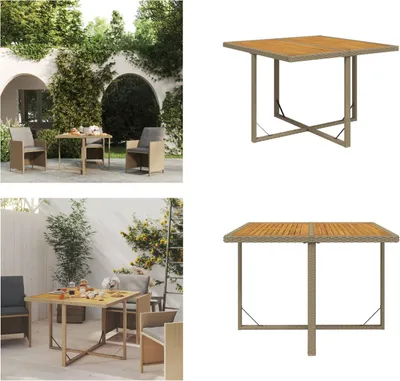 Produktbild von vidaXL Gartentisch Beige 109x107x74 cm Poly Rattan & Massivholz Akazie - Gartentisch - Gartentische - Tisch - Esstisch