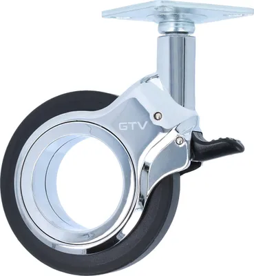 Produktbild von Hochwertige Design-Möbelrolle Möbeltransportrolle Metall-Rollenkörper Chrom glänzend Schwarz 75mm mit Bremse