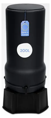 Produktbild von Regentonne 200L mit Standfuß, Deckel und Wasserhahn - Frostsicherer Kunststoff - Regenwassertonne für den Garten