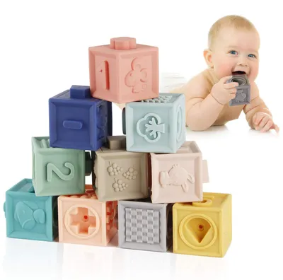 Image de Omgoods - Ensemble de blocs empilables - 12 blocs de construction souples pour bébés et jeunes enfants