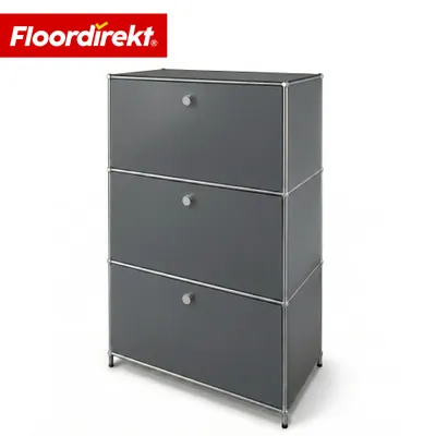 Image de Armoire métallique Floordirekt Concept Epure MK-129, L75 × P40 × H120 cm, grise, buffet avec 3 compartiments verrouillables et une étagère ouverte