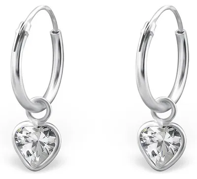 Produktbild von Creolen für Kinder: Mädchen Silber Ohrringe mit Zirkonia Herz CZ Crystal