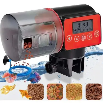 Image de Distributeur automatique de nourriture pour aquarium à grande capacité (200 ml), fonctionnant sur piles, pour 4 repas par jour.