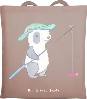 Produktbild von Mr. & Mrs. Panda Tote Bag Panda Angeln - Braun Pastell - Geschenk, Uni Tasche, Jutetasche, gehen, Angelsport, Tragetasche, Schultasche, Angelverein, Hobbyangler, Angler