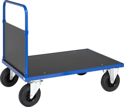 Produktbild von Kongamek Plattformwagen in blau 1000x700x900mm mit geschlossenem Schiebegriff, Gummibereifung und Bremse