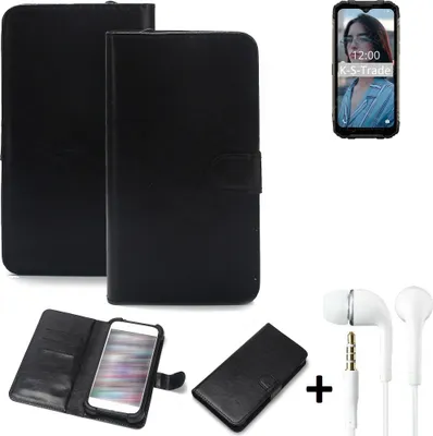 Produktbild von K-S-Trade Wallet Case Handyhülle kompatibel mit Doogee S96 Pro Schutzhülle Flip cover Flipstyle Tasche Hülle Flipcover Slim Bumper schwarz + in ear