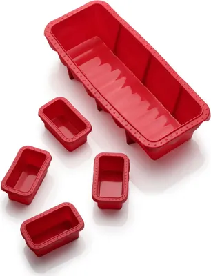Produktbild von Coolinato Silikon Kastenform Set 5tlg, ROT, inkl. Rezepte