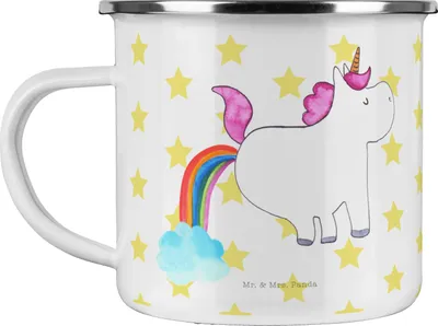 Produktbild von Mr. & Mrs. Panda becher emaille Einhorn Pupsen - Weiß - Geschenk, Regenbogen, Teetasse, Pups, Pott, Tasse, Haferl, Freundin, blechbecher, Unicorn, Glitzer