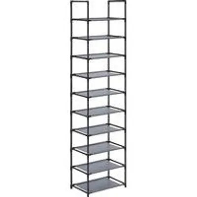 Productafbeelding van Famanu schoenenrek met 10 vakken, smal, 28 x 45 x 173 cm, grijs - geschikt voor hal of slaapkamer