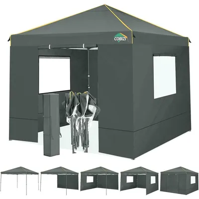 Image de Pavillon d'extérieur 3x3 mètres, gris, imperméable, avec 4 panneaux latéraux, structure en acier, hauteur réglable, protection UPF50+