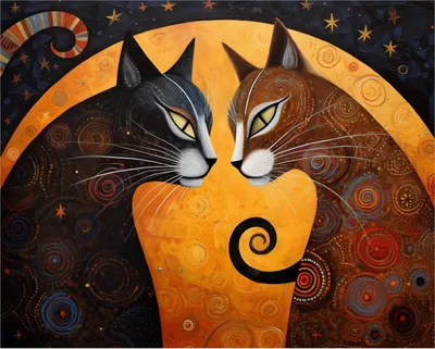 Produktbild von Wallario Poster - Katzen im Mondlicht, Kunstdruck Größe: 40 x 50 cm