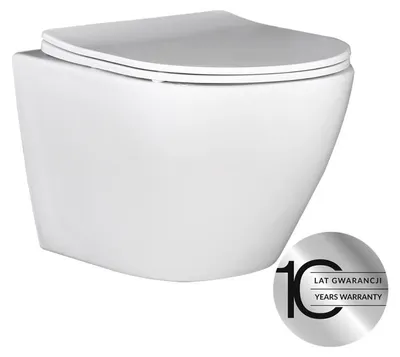 Zdjęcie produktu dla Miska WC bez rantu, wisząca z wolnoopadającą deską sedesową Duroplast, bez kołnierza, biała
