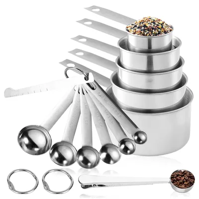13-teiliges Edelstahl-Messbecher- und Löffelset, 5 Becher + 7 Löffel