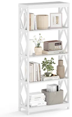 Bücherregal 5-stöckig, offen, Rauten-Design, 70x30x155 cm, weiß