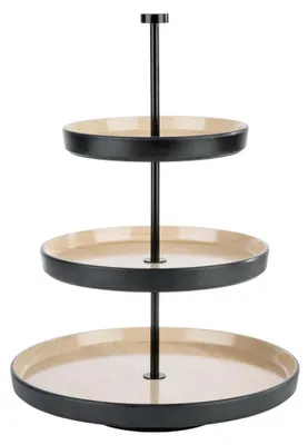 Produktbild von APS 85211 Etagére FRIDA, 3-stufig, Ø 20/25/32 cm, Höhe 43 cm, Melamin, schwarz/Holzoptik