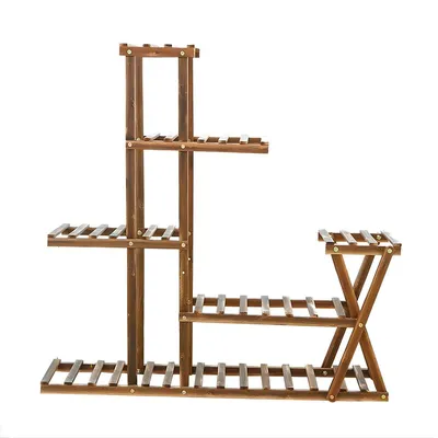 Produktbild von Holz Pflanzenständer 5-stufig – Pflanzenregal mit 7 Ablagen für Innen – 95x25x95 cm