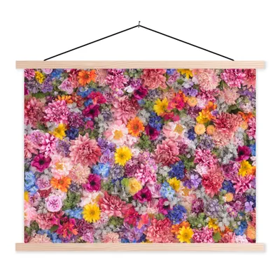 Produktbild von MuchoWow® Textilposter Blumen - Farben - Collage 120x90 cm mit holzfarbenen Rahmen - Magnetisch