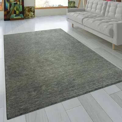 Image de Tapis de salon à poils courts en fibres naturelles, uni, fait main, Gabbeh, dimensions 120 x 170 cm