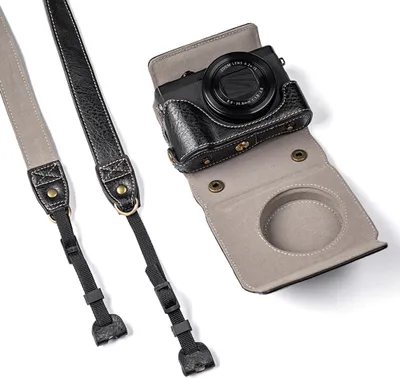 Zdjęcie produktu dla Futerał ochronny do aparatów cyfrowych, futerał ze skórypoliuretan do przechowywania aparatu z odpinanym paskiem na ramię, kompatybilny z Canon G7X2/G7X3