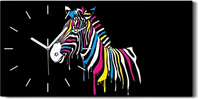 Produktbild von Wanduhr Uhr Wandbild Leinwand 60x30 Foto groß Zebra mit farbigen Streifen - weiße Hände