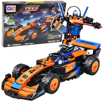 Obrázok produktu pre Stavebné bloky ​ ​ Auto Robot pretekárske auto 2v1 oranžové 322 dielov.