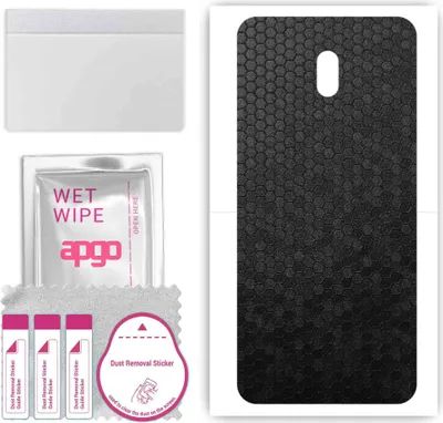 Produktbild von apgo Rückseite Schutzfolie, Skin, kompatibel mit Xiaomi Redmi 8A Pro, Hinten Displayschutzfolie aus Vinylfolie, kratzfest, einfache Montage - Schwarze Honigwabe