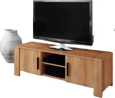 Produktbild von TV-Board Lubic aus Wildeiche massiv 155x45x51 mit 2 Türen 2 Fächern Holzbeinen
