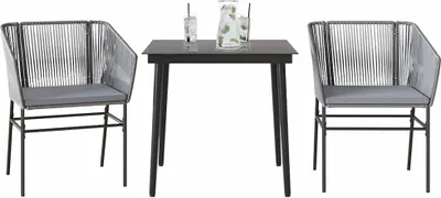 Image de BEI CLORIS Ensemble de meubles de jardin Balcon Ensemble de 3 pièces de jardin avec coussins Gris Poly rotin Verre - Ensemble de meubles de jardin Nouveau6080679 2parcel