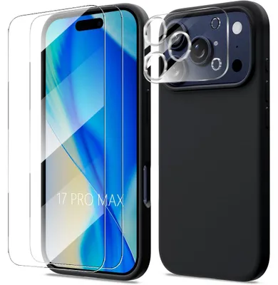 Image de Coque pour iPhone 17 Pro Max, Silicone Souple Slim Anti-Rayures Noir + 2 Verres Trempés + Protection Caméra
