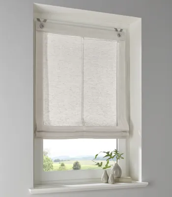 Produktbild von Raffrollo mit Ösen Brondy Taupe Natur halbtransparent Leinenoptik Raffgardine mit Hakenaufhängung ohne Bohren Breite 60 cm x Höhe 140 cm