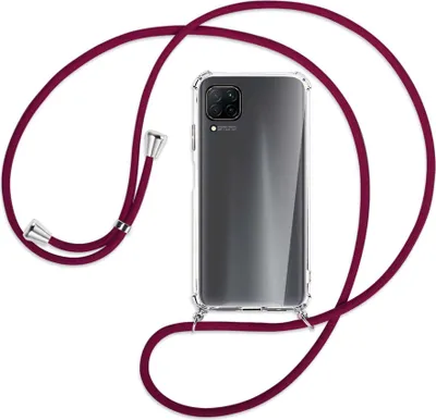 Produktbild von Handykette Backcover-Schutzhülle mit Band (Metall silberfarben) für Huawei P40 lite - dunkelrot