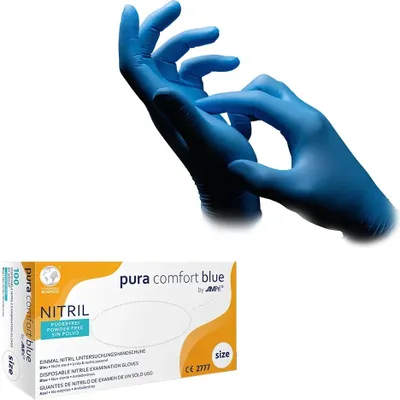 Produktbild von Nitrilhandschuhe Puracomfort puderfrei, blau, Größe:S, Inhalt:100 Stück