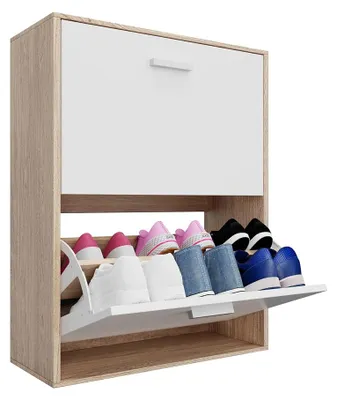 Image de CASABEL Meuble à Chaussures Moderne 2 Abattants - 12 Paires - Rangement chaussures en Bois Composite - Dimensions L60xP24xH80 cm