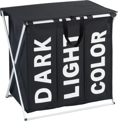 Produktbild von WENKO Wäschesammler Mod. Trio Top Wäschekorb mit 3 Fächern und Deckel praktische Tragegriffe 118 Liter Volumen Maße 57 x 57 x 38 cm Schwarz