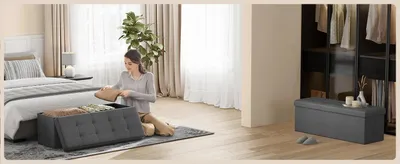 Produktbild von Sitzbank mit Stauraum - Faltbare Truhenbank/Ottomane - 38 x 110 x 38 cm - Belastbar bis 300 kg - Fußbank mit Aufbewahrung - Schwarz
