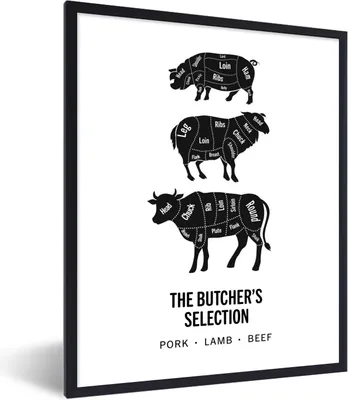 Produktbild von MuchoWow® Gerahmtes Poster Küche - Fleisch - Schwein - Lebensmittel 60x80 cm - Poster mit Schwarzem Bilderrahmen Wandposter Rahmen Foto Bilder - Premium - Wanddeko Wohnzimmer