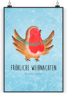 Produktbild von Mr. & Mrs. Panda Bild Rotkehlchen Weihnachten DIN A4 - Eisblau - Geschenk, Winter, Plakat, Weihnachtsgruß, Heiligabend, Frohe, drucke, Weihnachtsmotiv, wanddeko