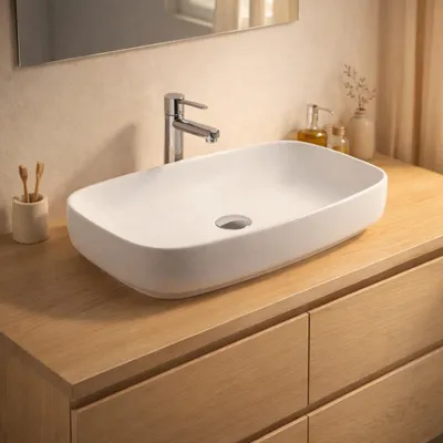 Immagine prodotto di Lavabo da appoggio 1 vasca in Vetroceramica per bagno 60x38 bianco lucido – Modello LAV43560